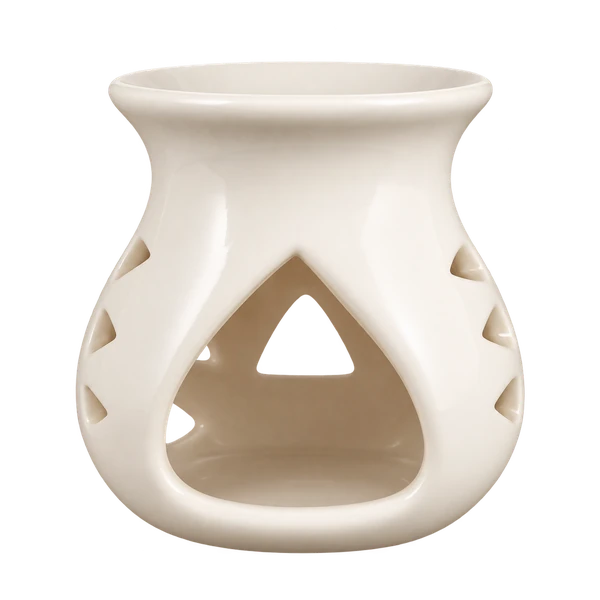 Empty white ceramic tealight oil burner on a transparent background