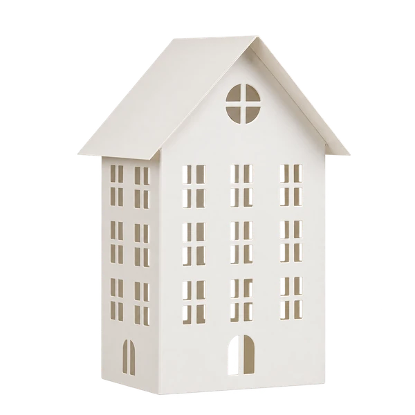 White house shaped metal candle lantern on a transparent background
