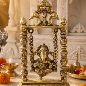 Two Moustaches Brass Ganesha on Swing Jhoola