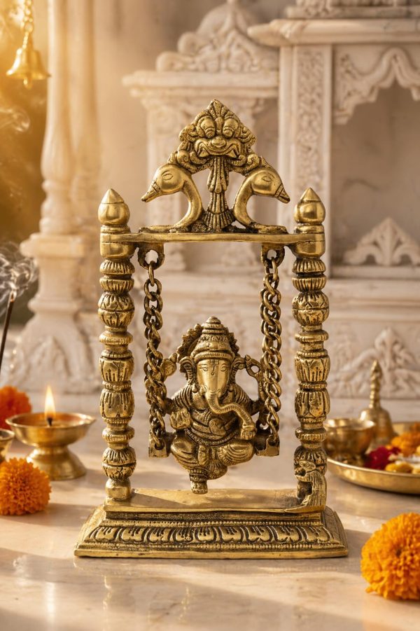 Two Moustaches Brass Ganesha on Swing Jhoola